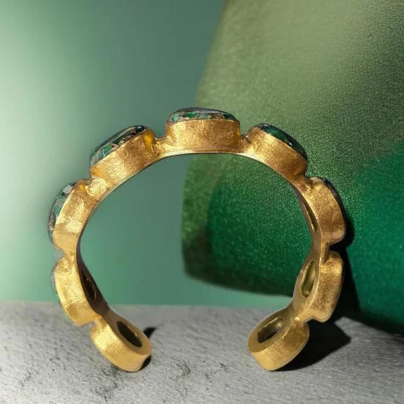 24k Gold Plated Chunky Natural Green Mohave Turquoise Artisan Cuff Bracelet - Picture 4 of 6